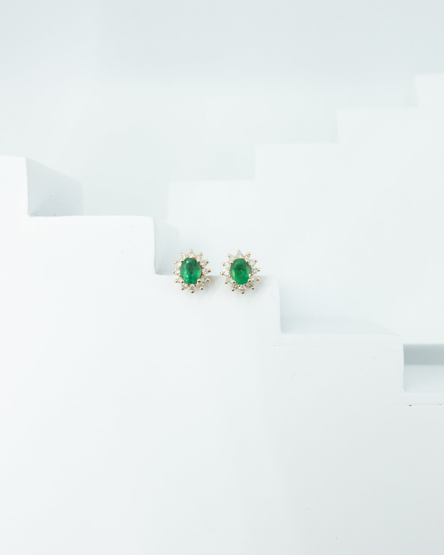 Emerald Pavé Diamond Flower Halo Studs