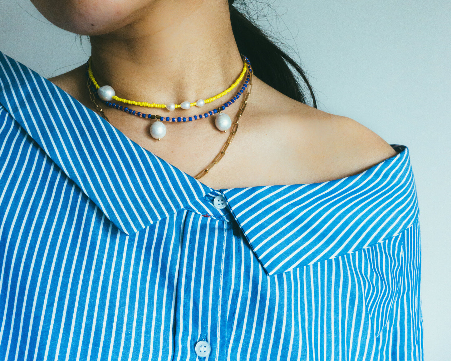 "Marin" baroque pearls indigo beaded necklace