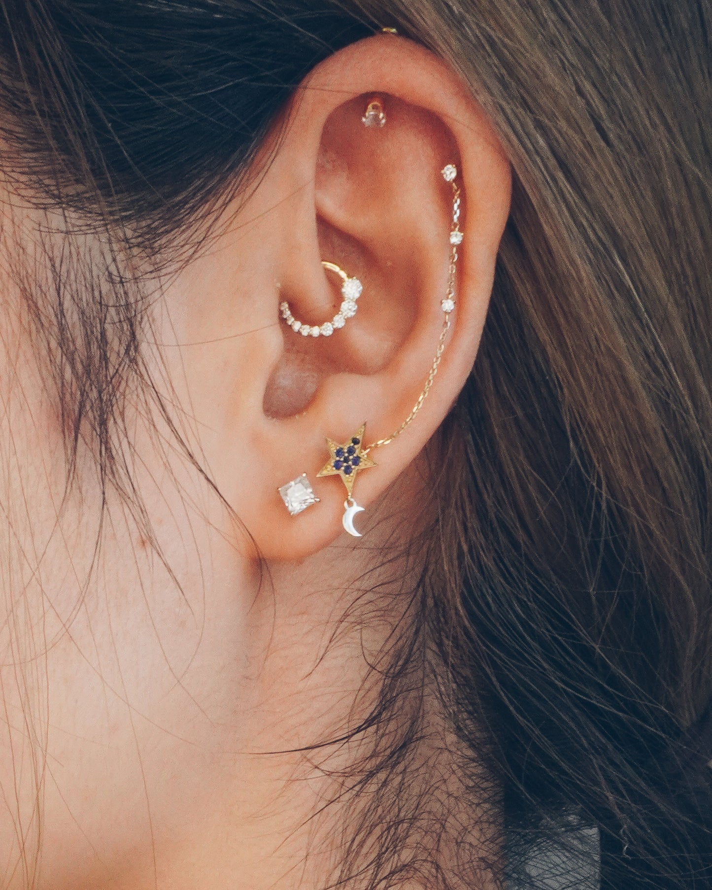 Graduated Moissanite Daith Earring