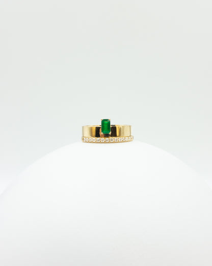 Baguette Cut Emerald Pavé Diamond Stack Rings