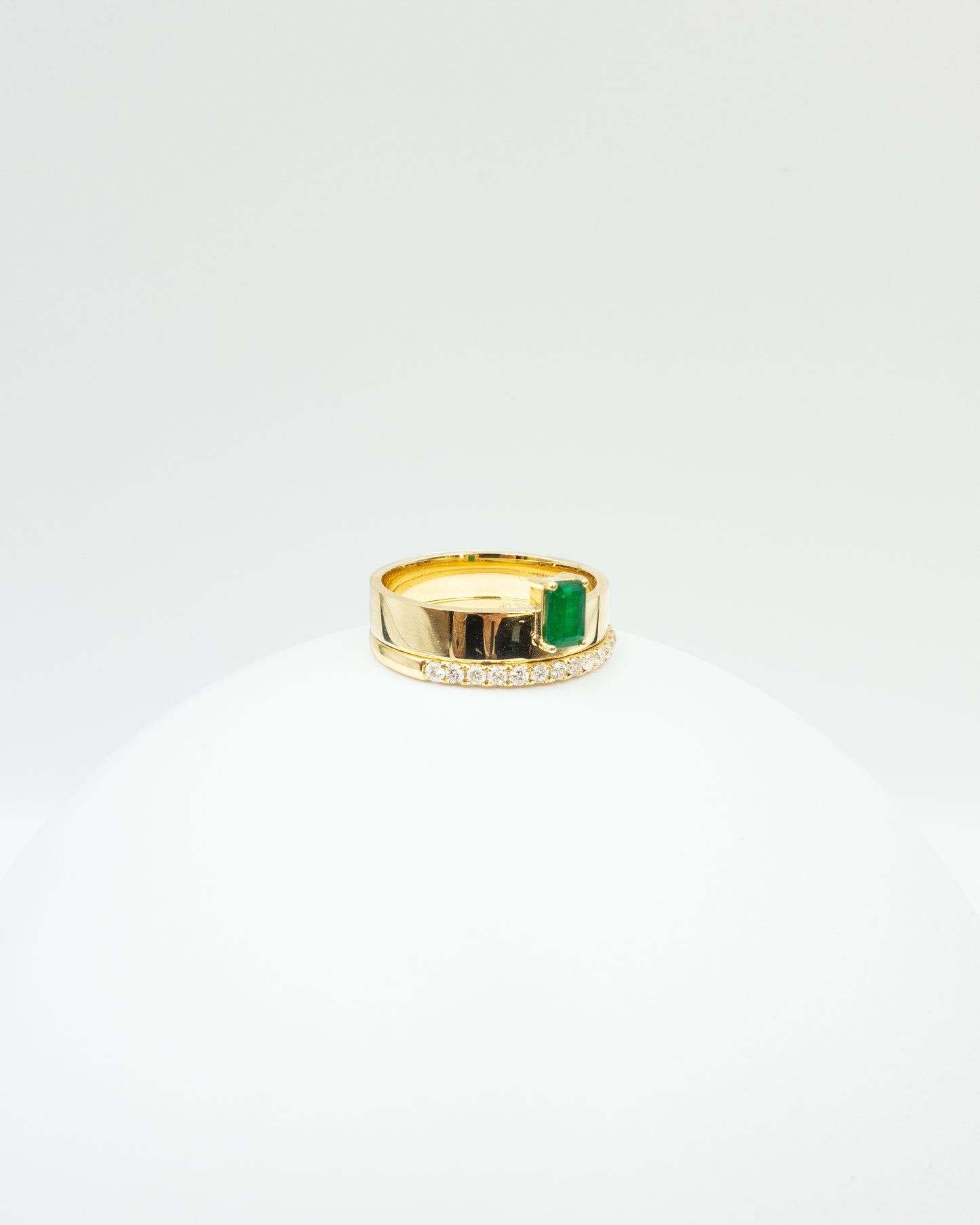 Baguette Cut Emerald Pavé Diamond Stack Rings