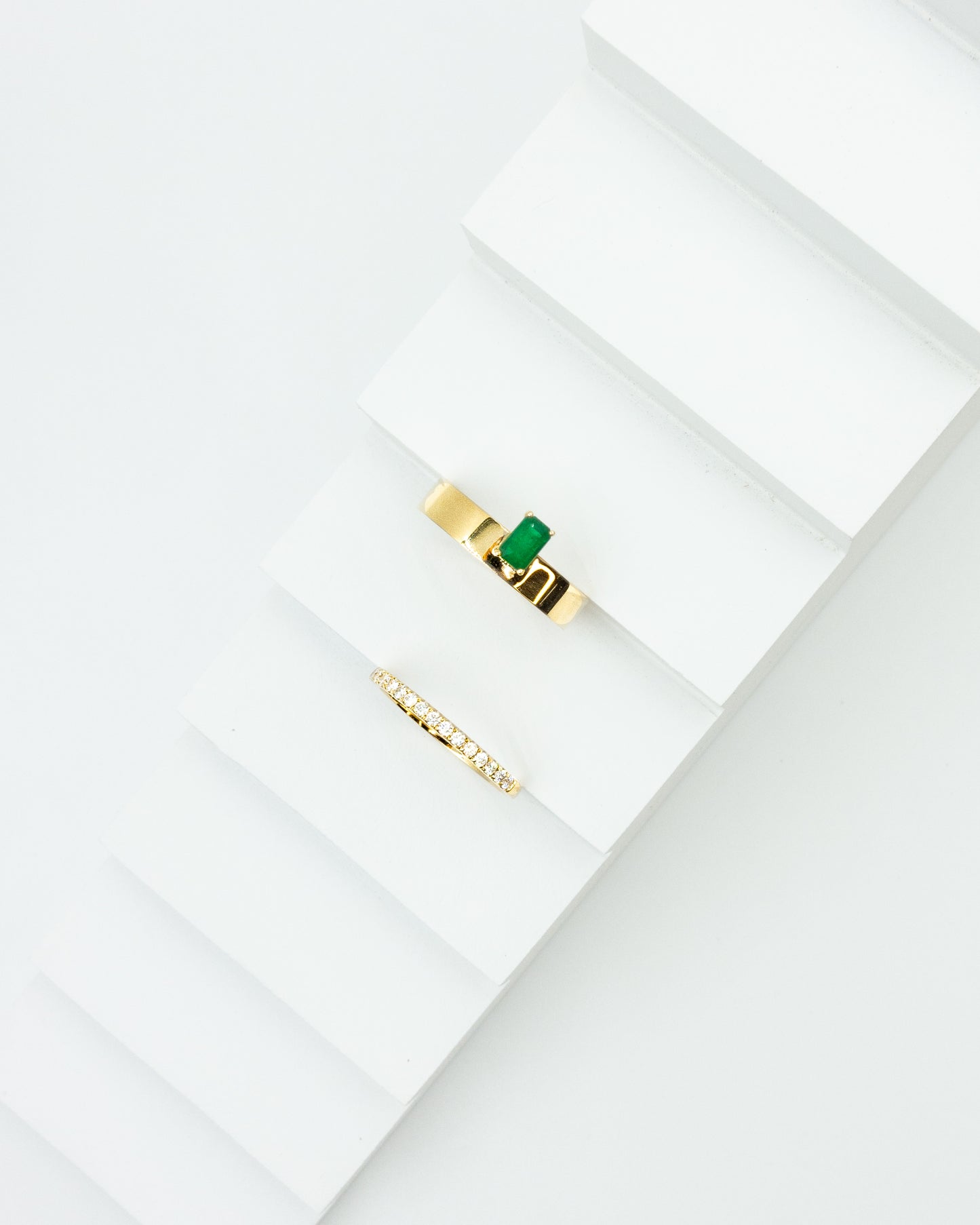 Baguette Cut Emerald Pavé Diamond Stack Rings