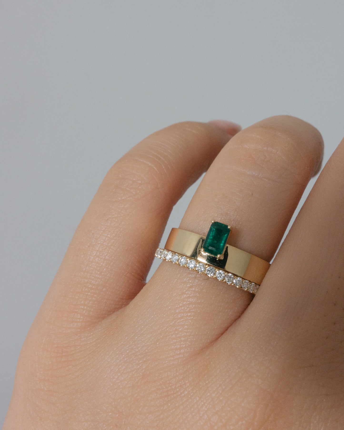 Baguette Cut Emerald Pavé Diamond Stack Rings