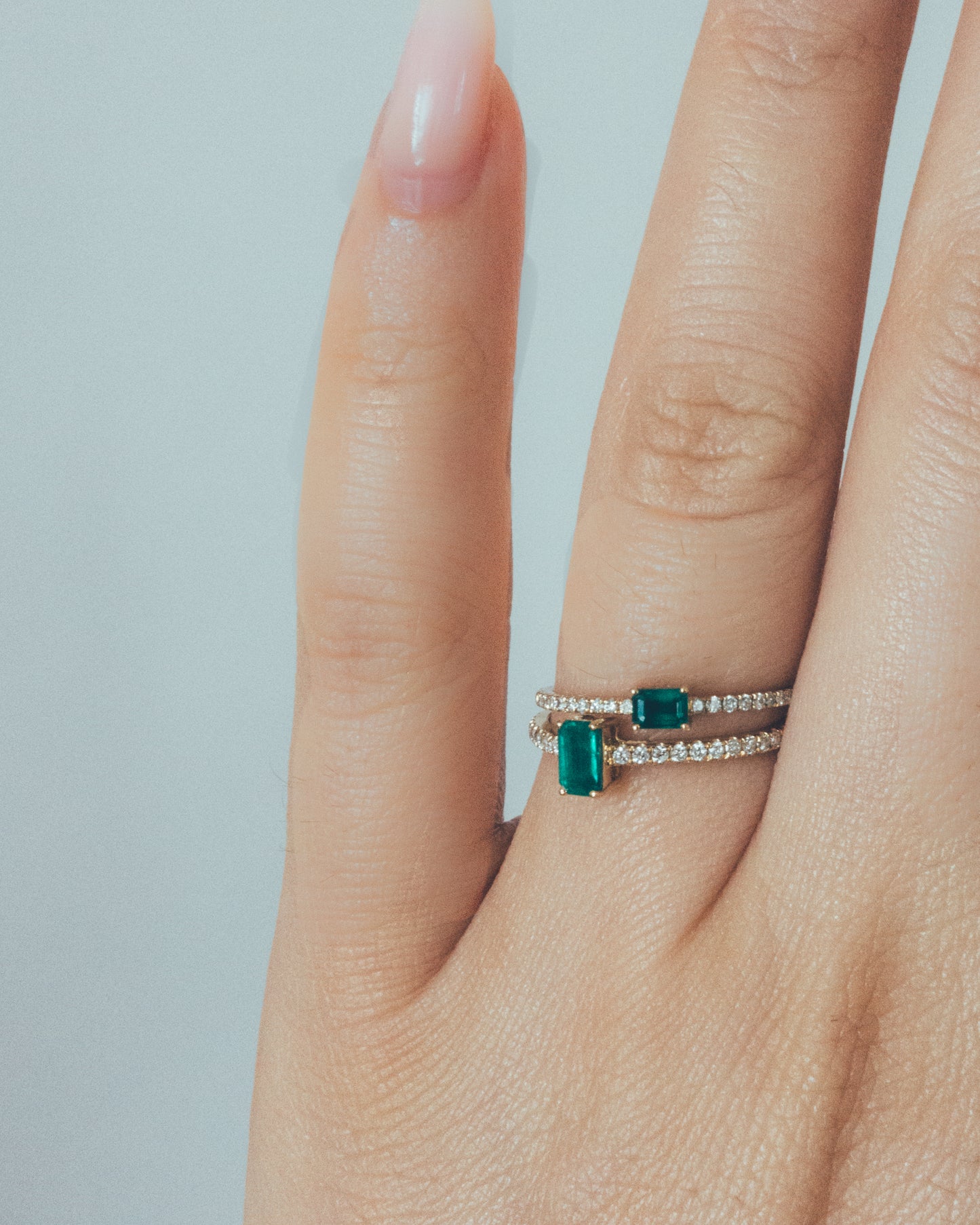 Horizontal Emerald Pavé Diamond Stackable Ring