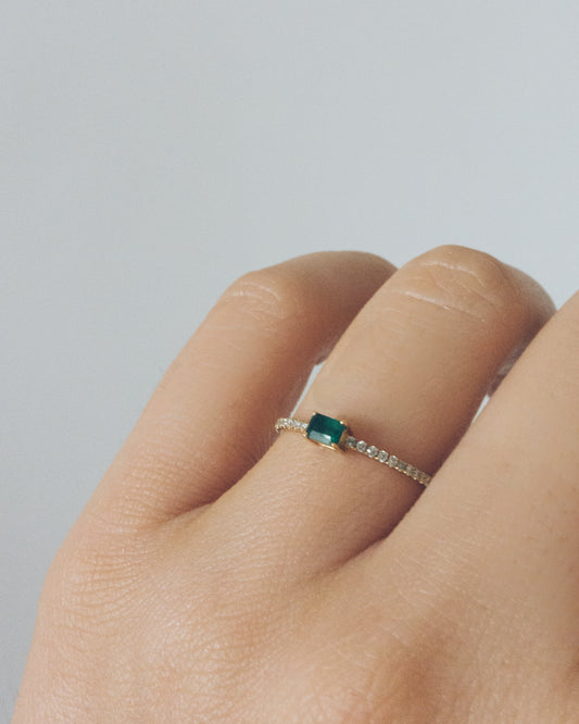 Horizontal Emerald Pavé Diamond Stackable Ring