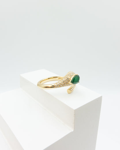 Pear Shape Emerald Pavé Diamond Snake Ring