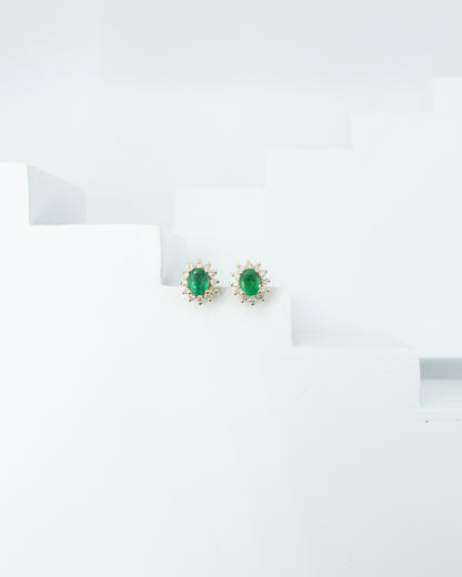 Emerald Pavé Diamond Flower Halo Studs