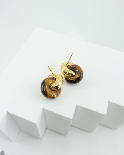 Tiger Eye Stone Link Stud Earrings