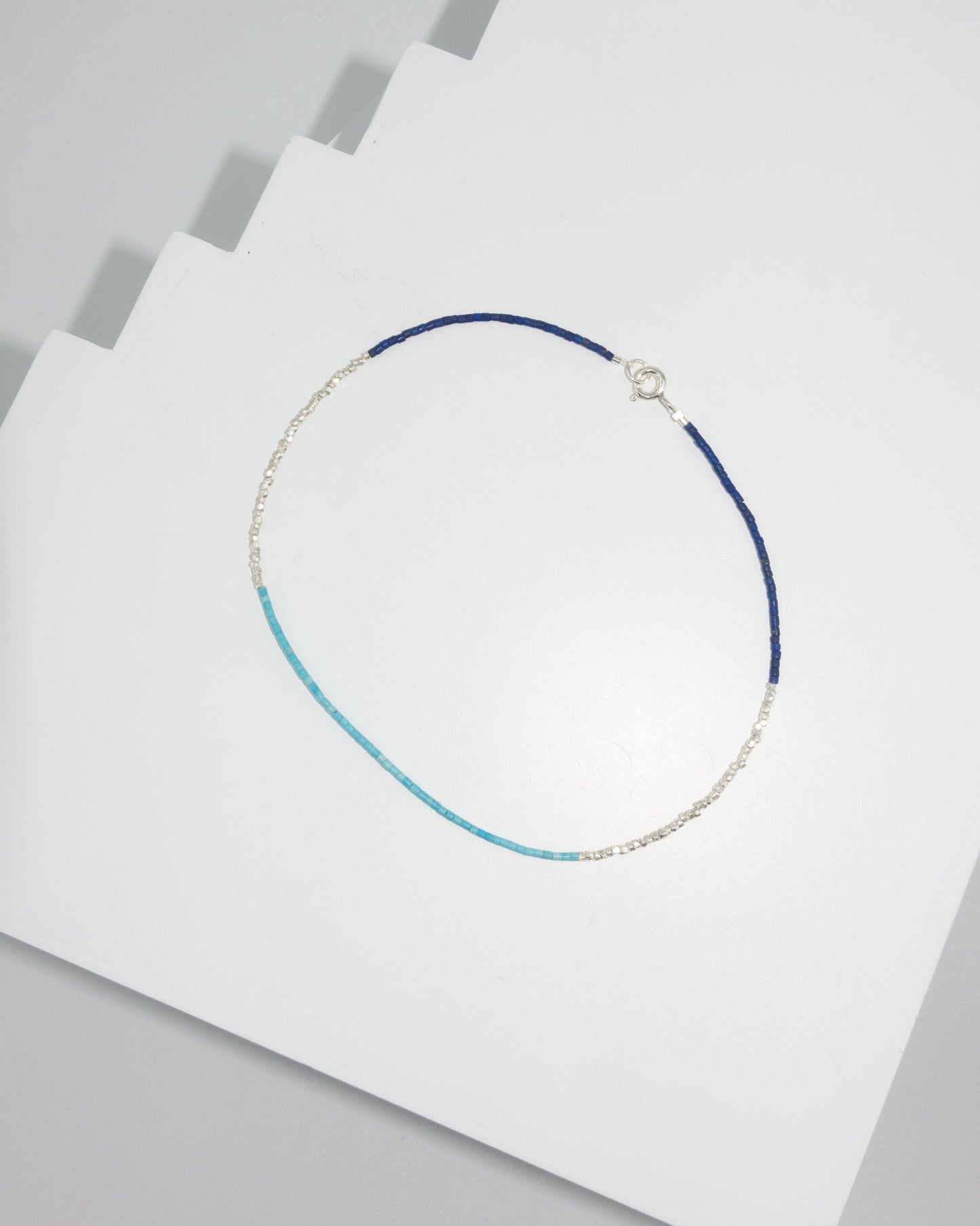 Handmade Turquoise Lapis Silver Beads Anklet