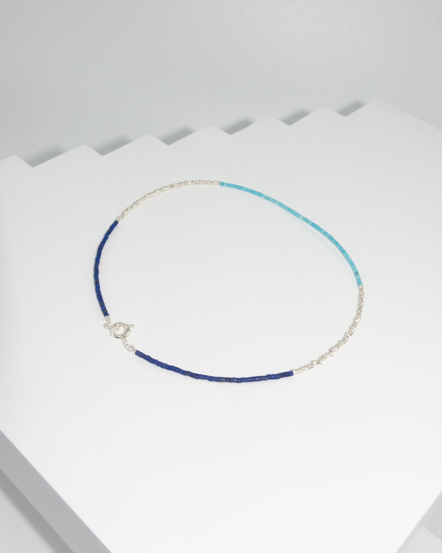 Handmade Turquoise Lapis Silver Beads Anklet