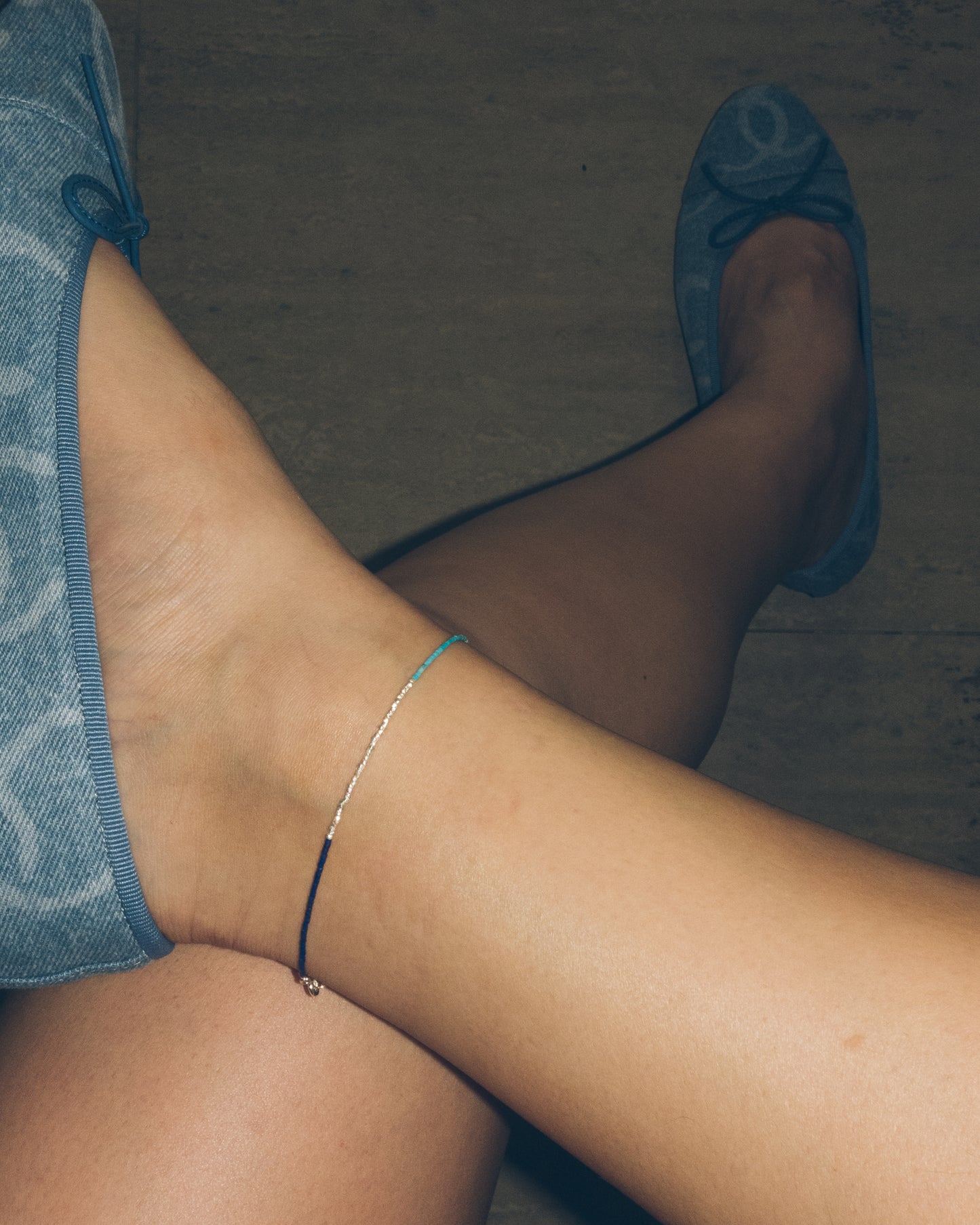 Handmade Turquoise Lapis Silver Beads Anklet