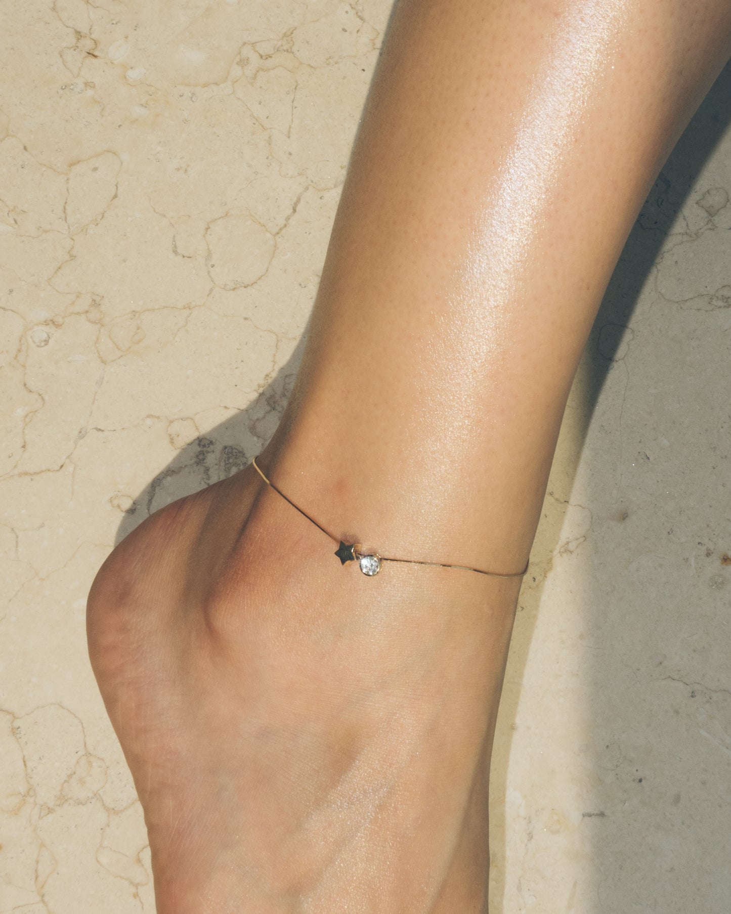 Minimal 14k Box Chain Anklet with Pendant