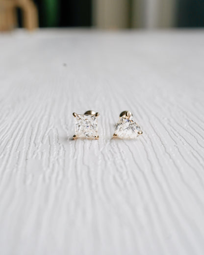 Radiant Cut Moissanite Screw Back Stud