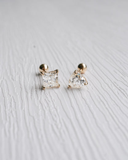 Radiant Cut Moissanite Screw Back Stud