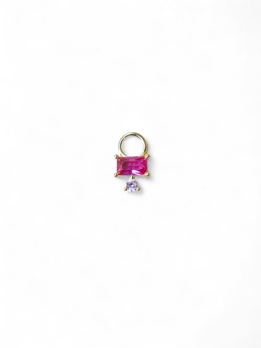 Single Pink Baguette Hoop Charm