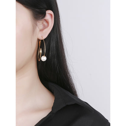 Oversized Fish Hook Pearl Threader Earrings