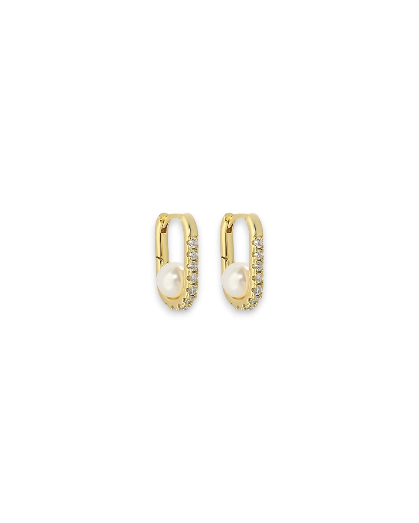 Pavé Zircon Pearl Huggie Earrings