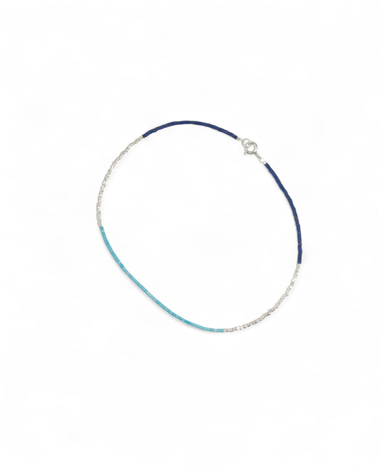 Handmade Turquoise Lapis Silver Beads Anklet