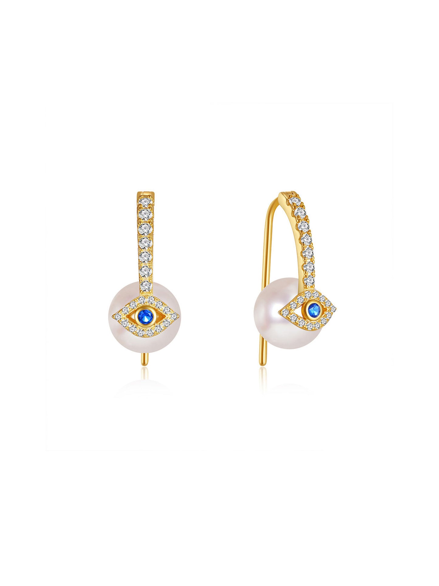 Evil Eye Pearl Hook Earrings
