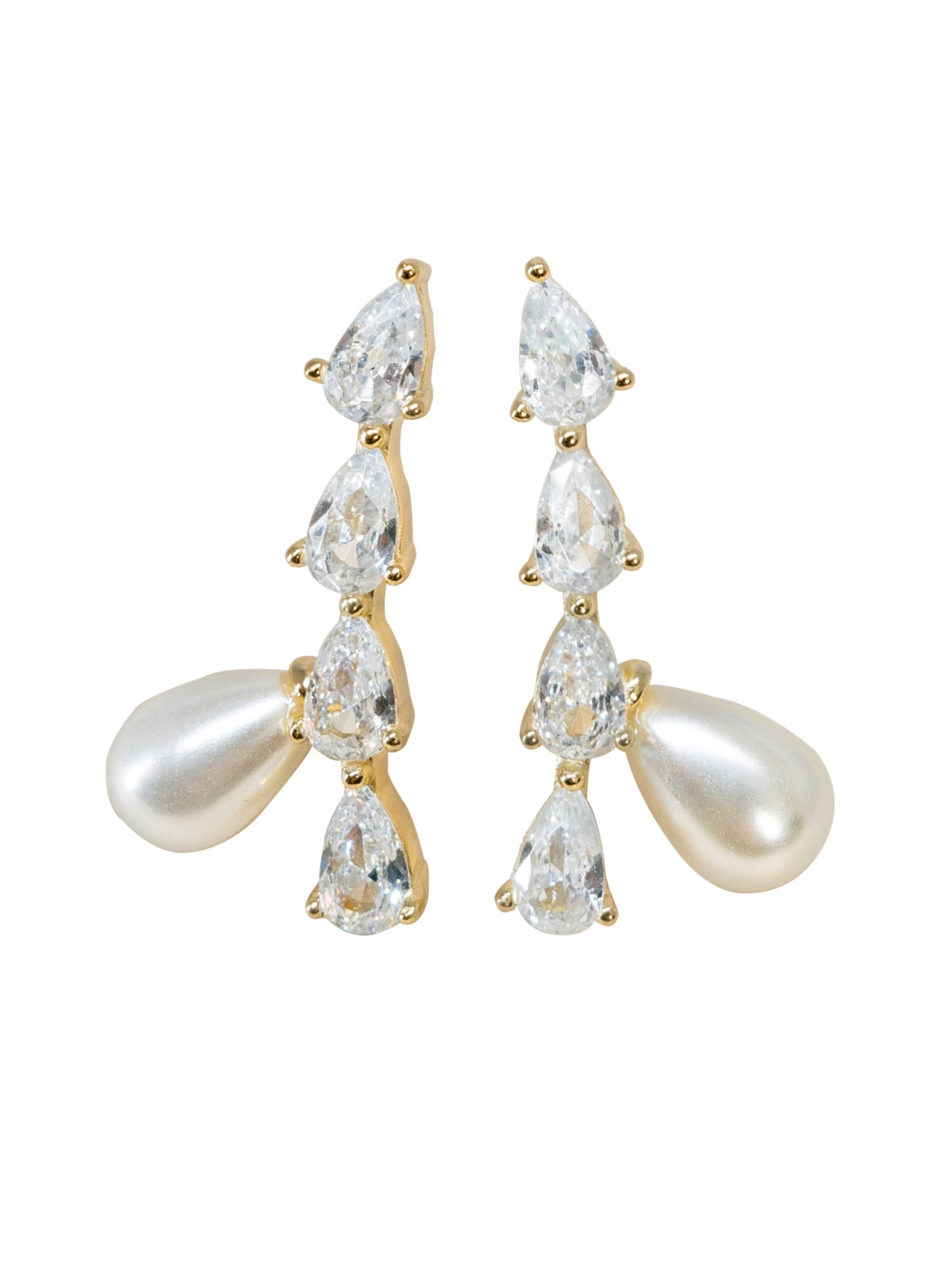 Tear Drop Zirconia Pearl Climber Earrings