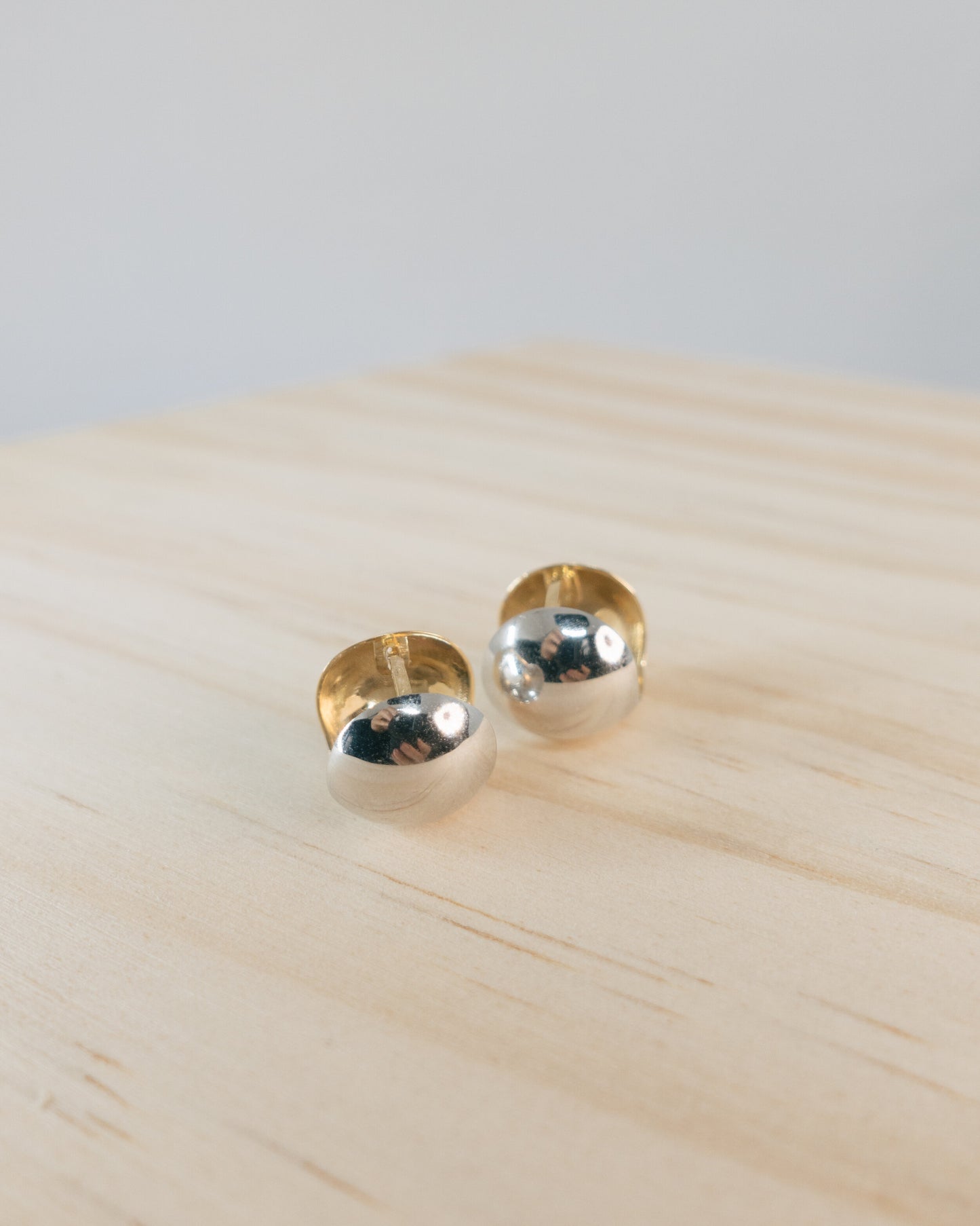 two-tone 18k solid gold mirror ball huggies