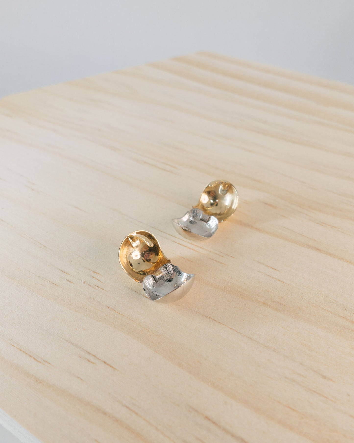 two-tone 18k solid gold mirror ball huggies