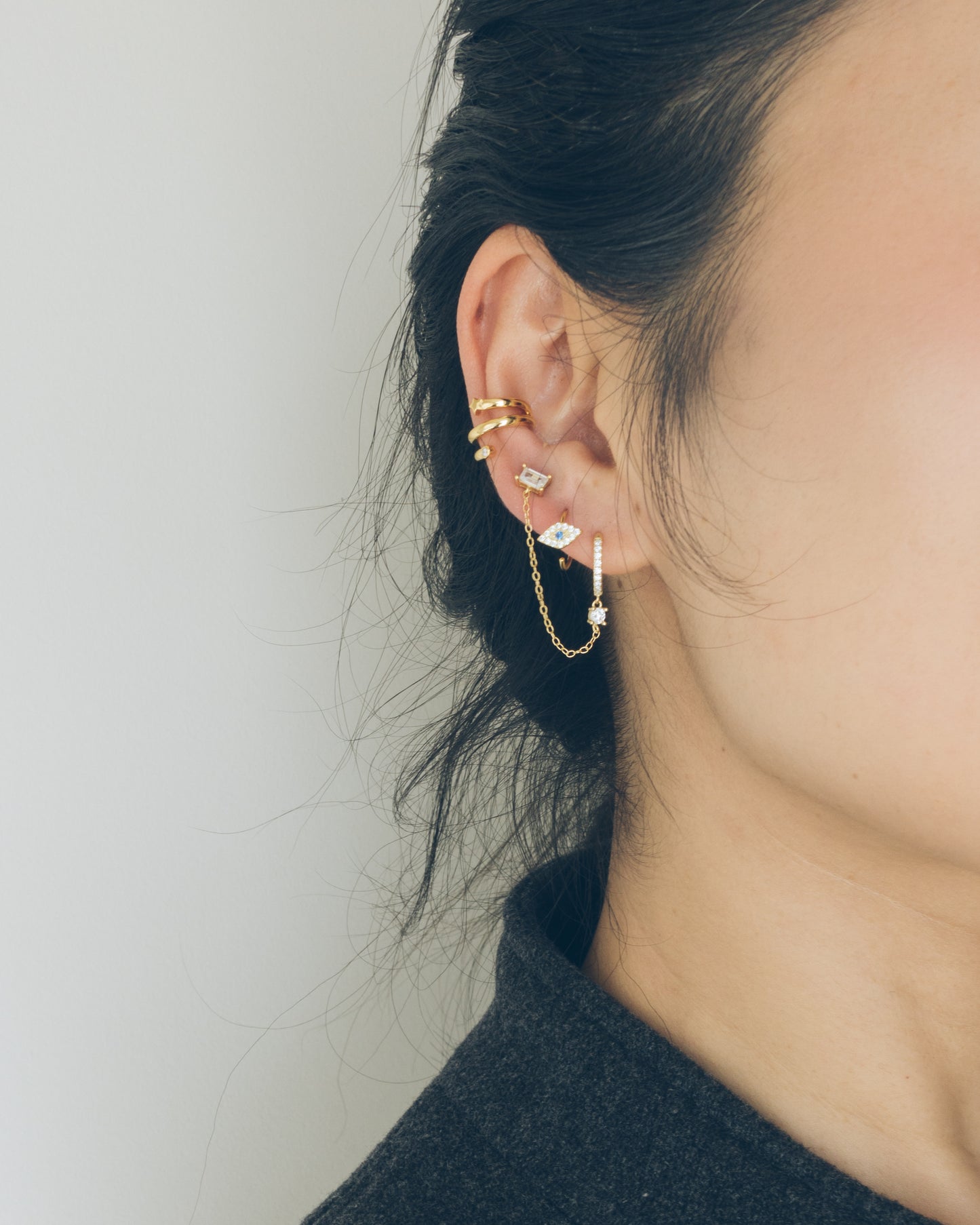 Single Studded Chain Hoop Earring