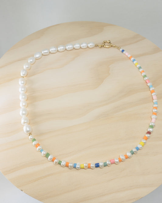 "Elie" rainbow beads and freshwater pearl necklace