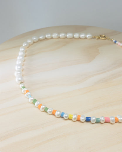 "Elie" rainbow beads and freshwater pearl necklace