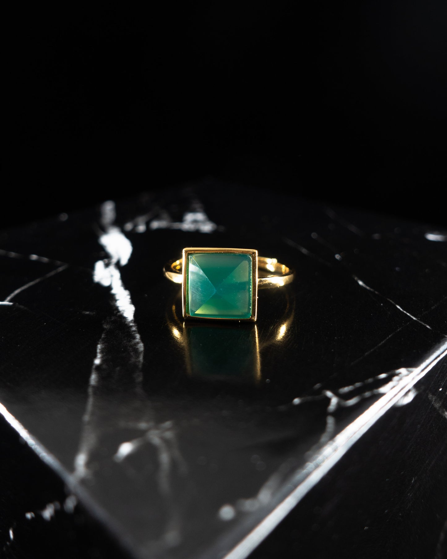 "Zoya" green agate pyramid ring