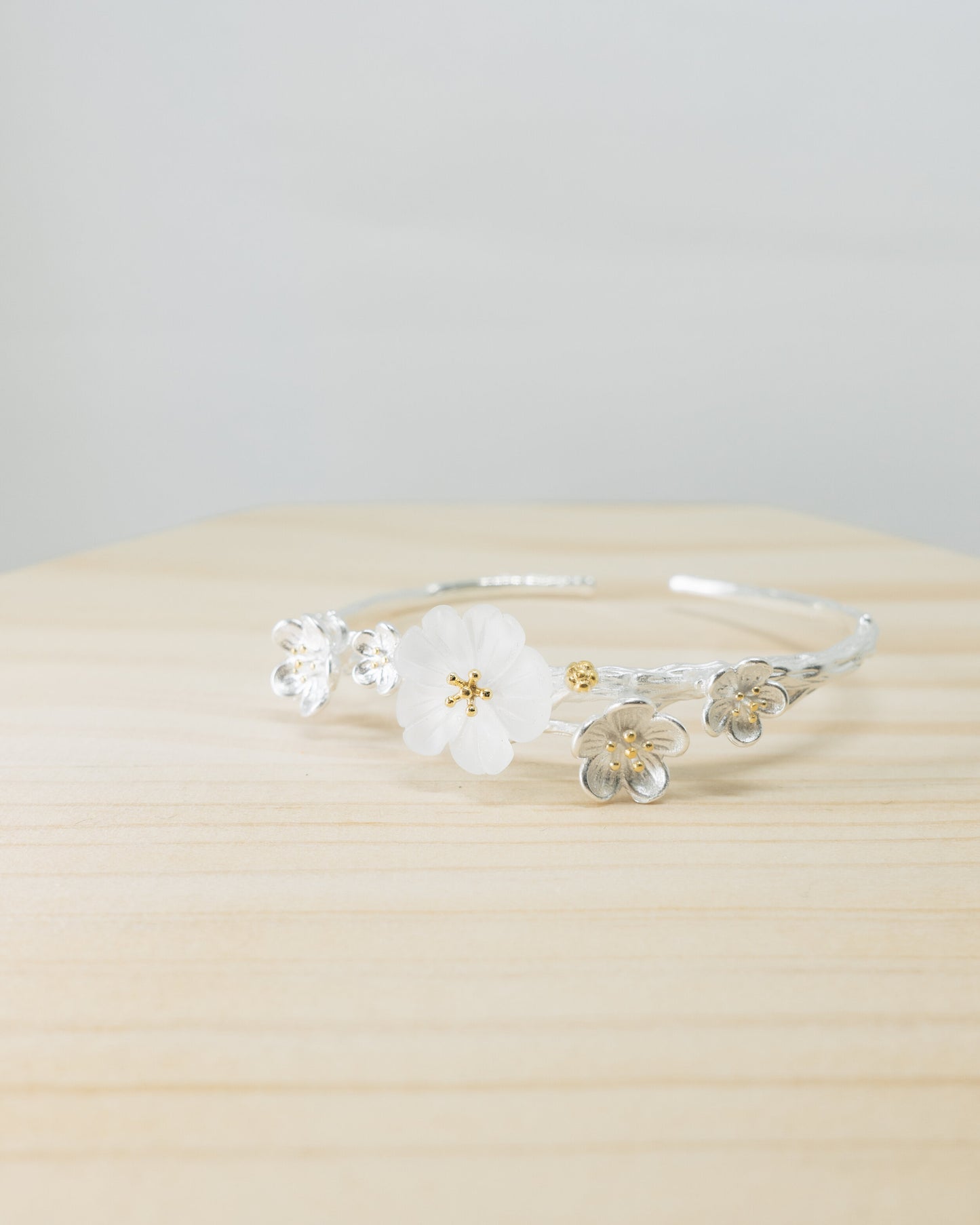 "Hanami" crystal floral open bangle