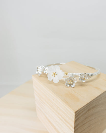 "Hanami" crystal floral open bangle