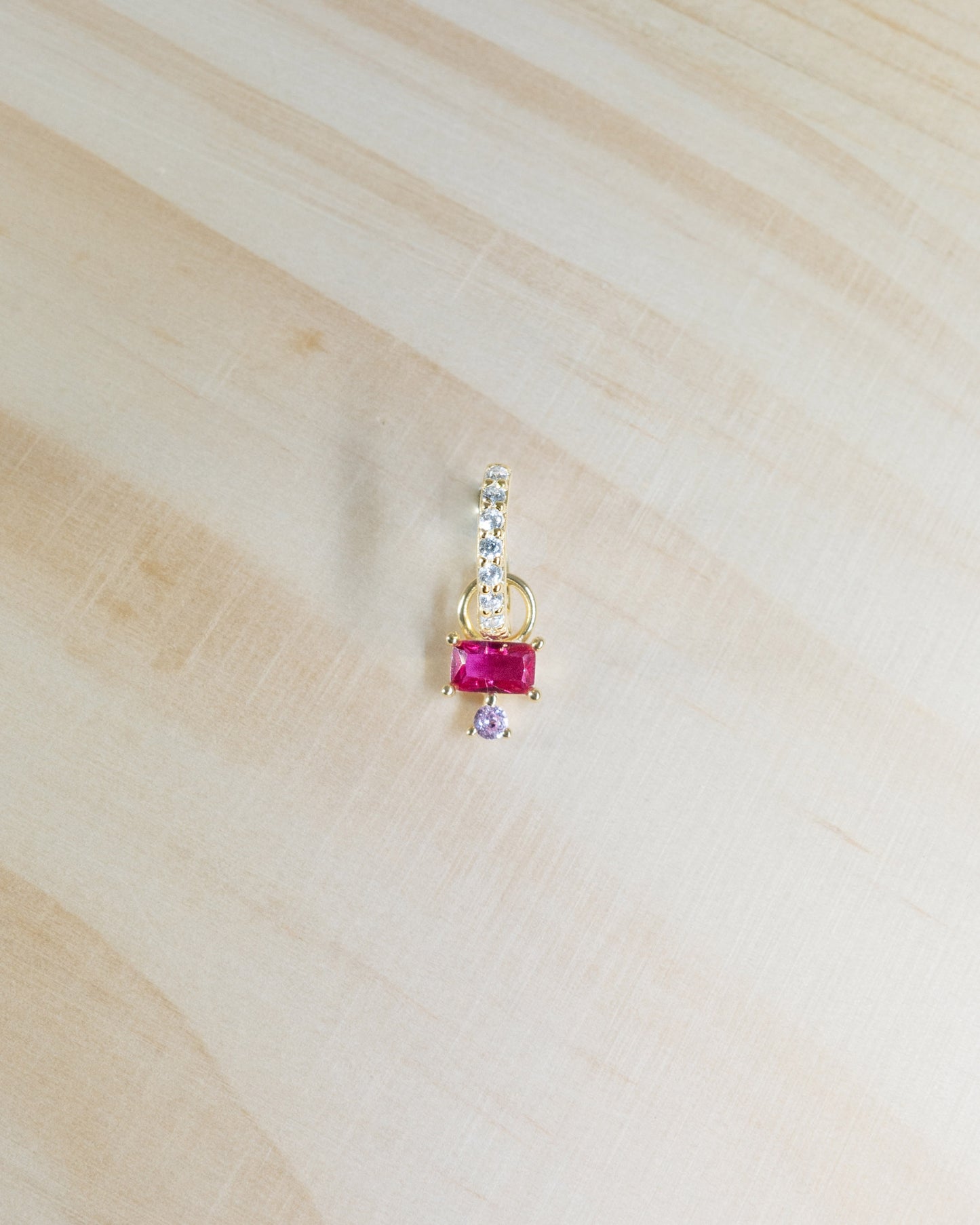 Single Pink Baguette Hoop Charm