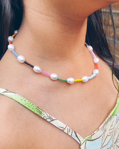 "Alex" freshwater pearl rainbow beads necklace