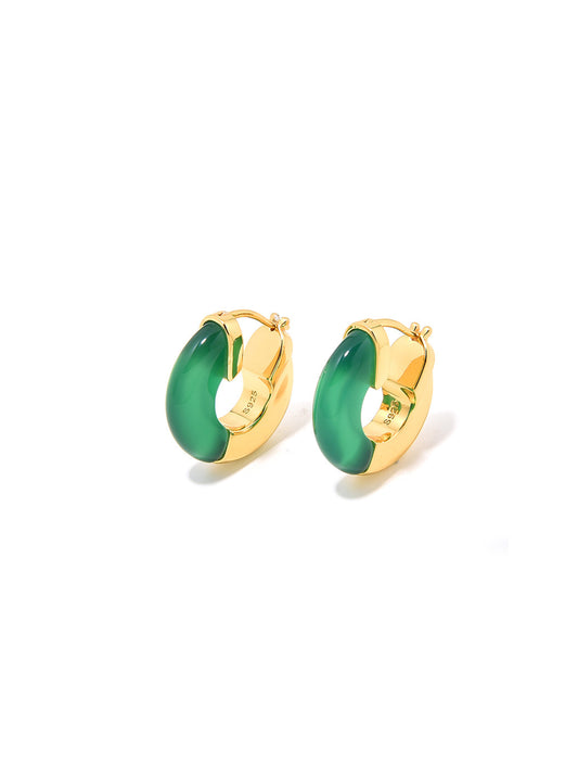 Green Agate Hoop Earrings